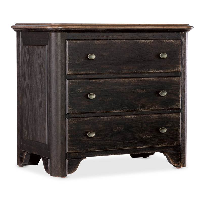 Americana 34" W Three-Drawer Nightstand, Noir