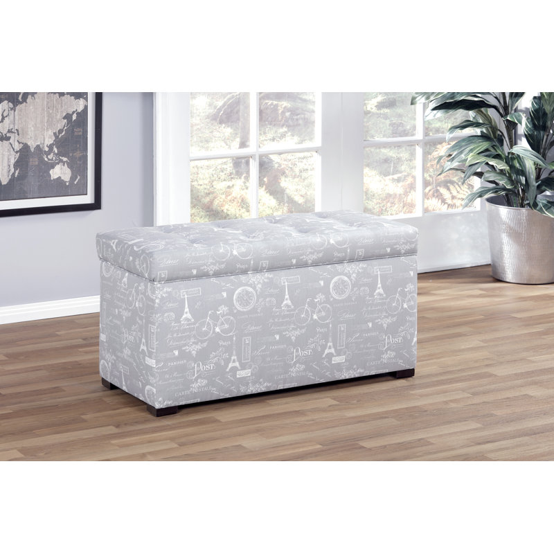 Banc de rangement rembourré Birney, Sergé tempête / blanc / gris