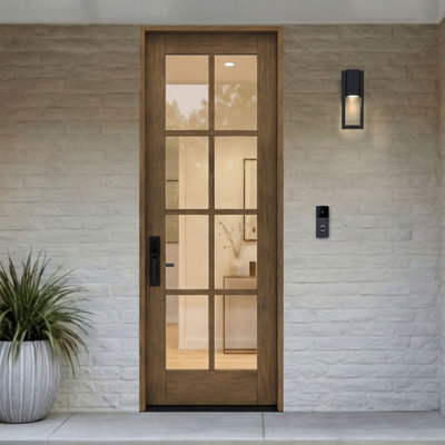 G108-SW-96 | 96" Single Door, RTA Prehung Exterior, SDL 8 Lite, Unfinished Mahogany Wood