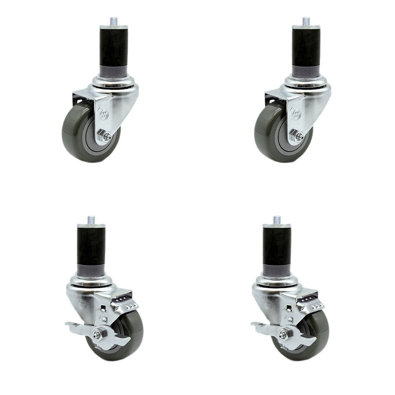 Ensemble de 4 roulettes extensibles en polyuréthane 4 pièces avec 2 freins, gris