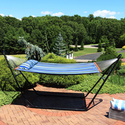 Harrington 2-Person Quilted Polyester Spreader Bar Hammock with Multi-Use Universal Stand - Misty Beach