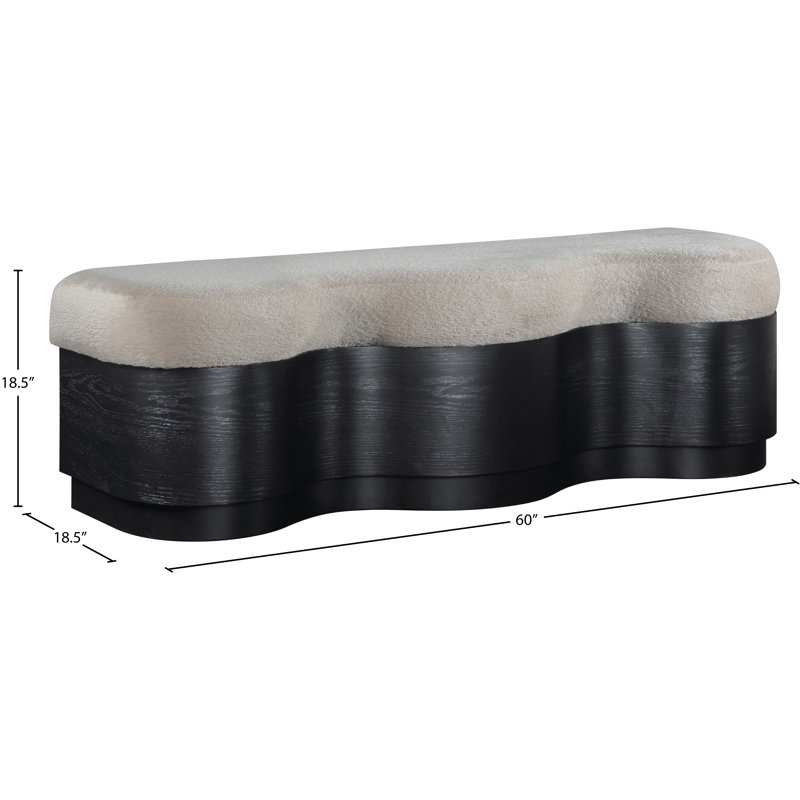 Savoy Mariaclara Velour Fur Fabric Bench, Beige Velour Fabric, Black