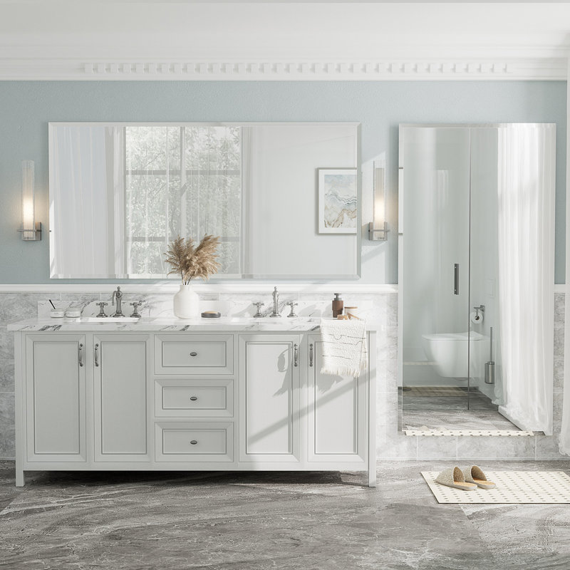 Miroir mural de salle de bain sans cadre à  bords biseautés en verre trempé, à  fixation par rainure française, 72 po x 36 po