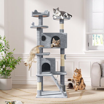 70" Cat Tree Tower With Scratching Posts, Multiple Cat Caves, Top Perch, And Play Features For Indoor Cats