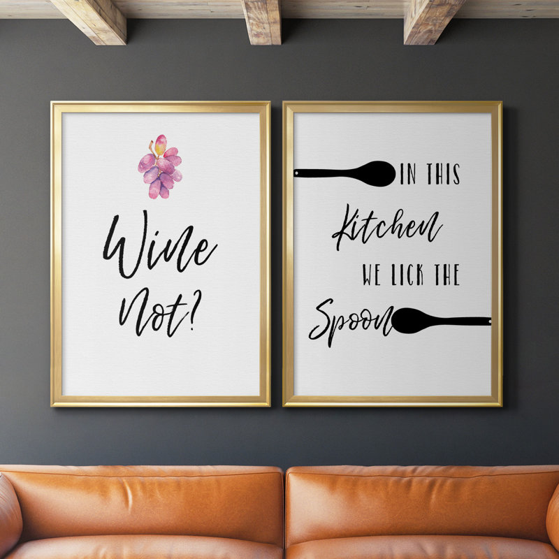 «Wine Not» - ensemble de 2 reproductions d'art sur toile encadrées, Or, H 42,5 po x l 61 po x P 1,25 po