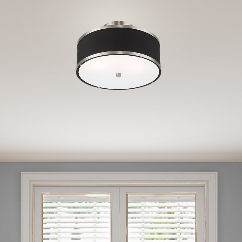 Plafonnier semi-encastré 2 lumières 13 po Berthine, Nickel brossé, Noir, H 8 po x l 13 po x P 13 po