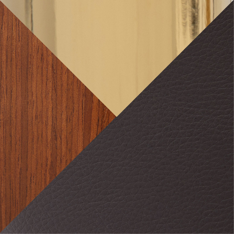 Chaise de bureau en métal doré, bois de noyer et similicuir brun, Brown, Walnut/Gold
