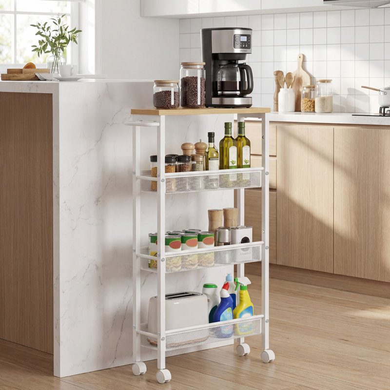 Chariot de rangement roulant, Chêne beige / blanc classique, H 39,2 po x l 17,9 po x P 5,1 po