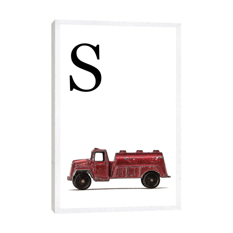 S Water Truck White Letter - Print on Canvas, 66.04 cm H x 45.72 cm W, White Framed