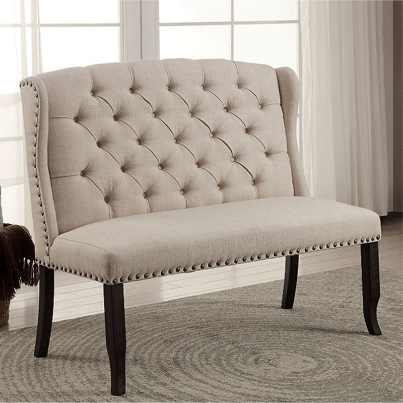 Banc rembourré Aileen, Mélange de lin beige, Mélange de lin