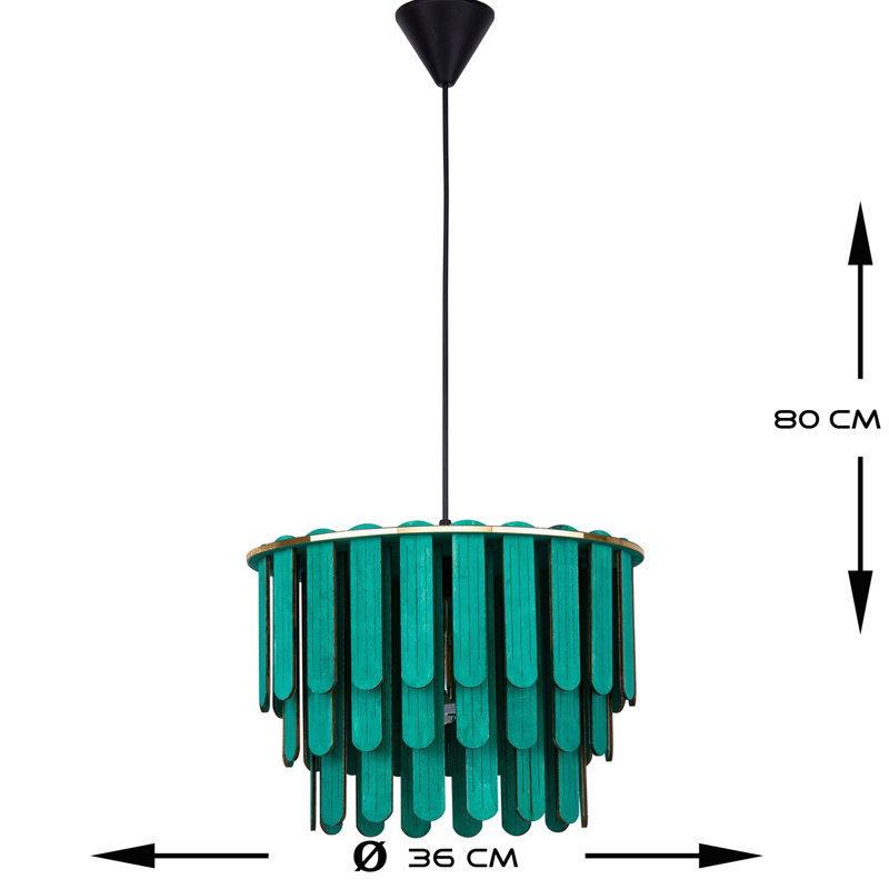 Luminaire suspendu unique à niveaux à 1 lumière Bendik, Bleu sarcelle, Noir