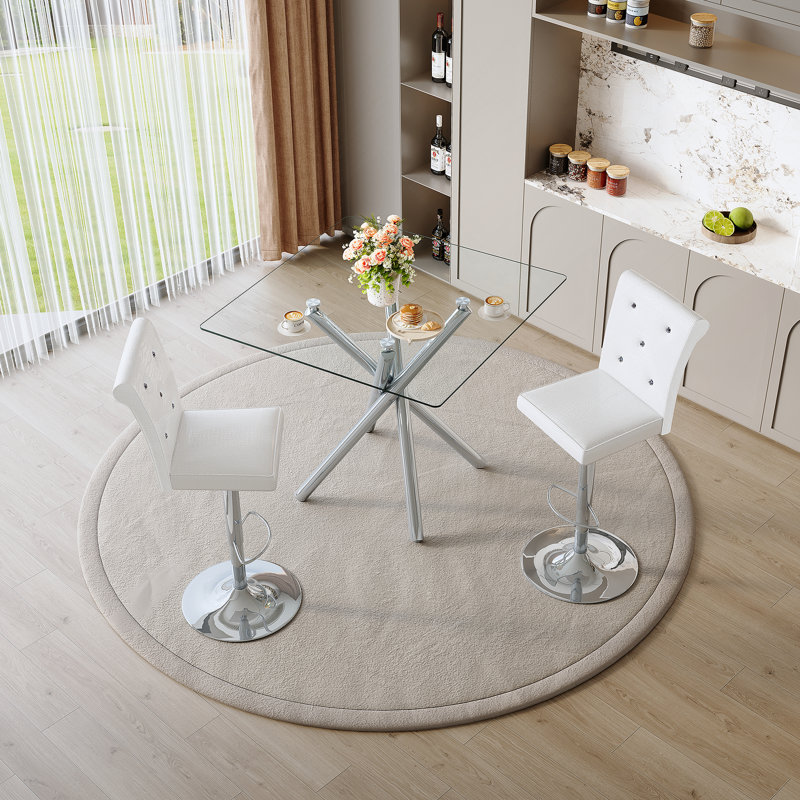 Table de bar moderne en verre et tabourets de bar réglables pour îlot de cuisine, bar personnel, petit espace, Argent, Argent