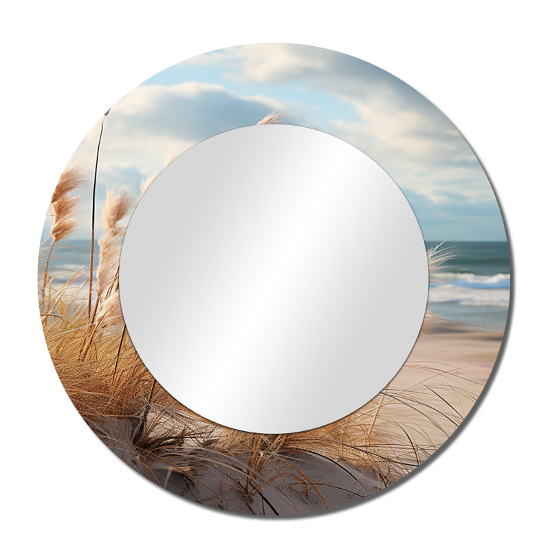 Sakir Beach Photo Coastal Harmony I - miroir mural unique de plage, miroir rond côtier, reproduction d'art en métal