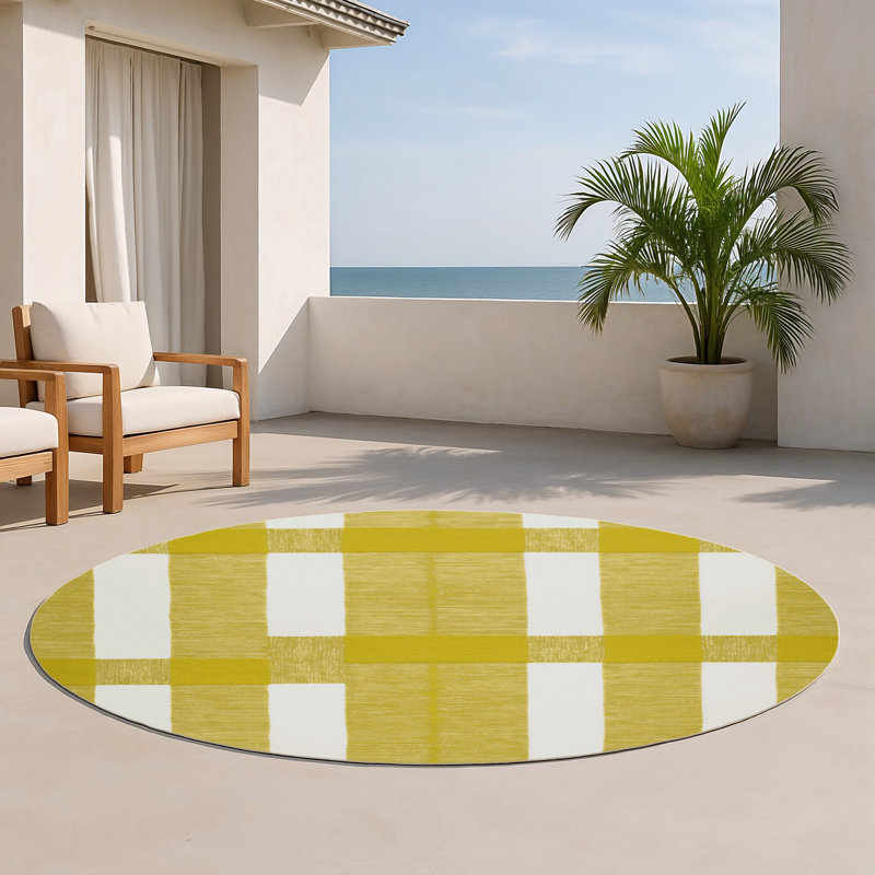 Tapis d'intérieur et d'extérieur à carreaux brun, Rond 5 pi