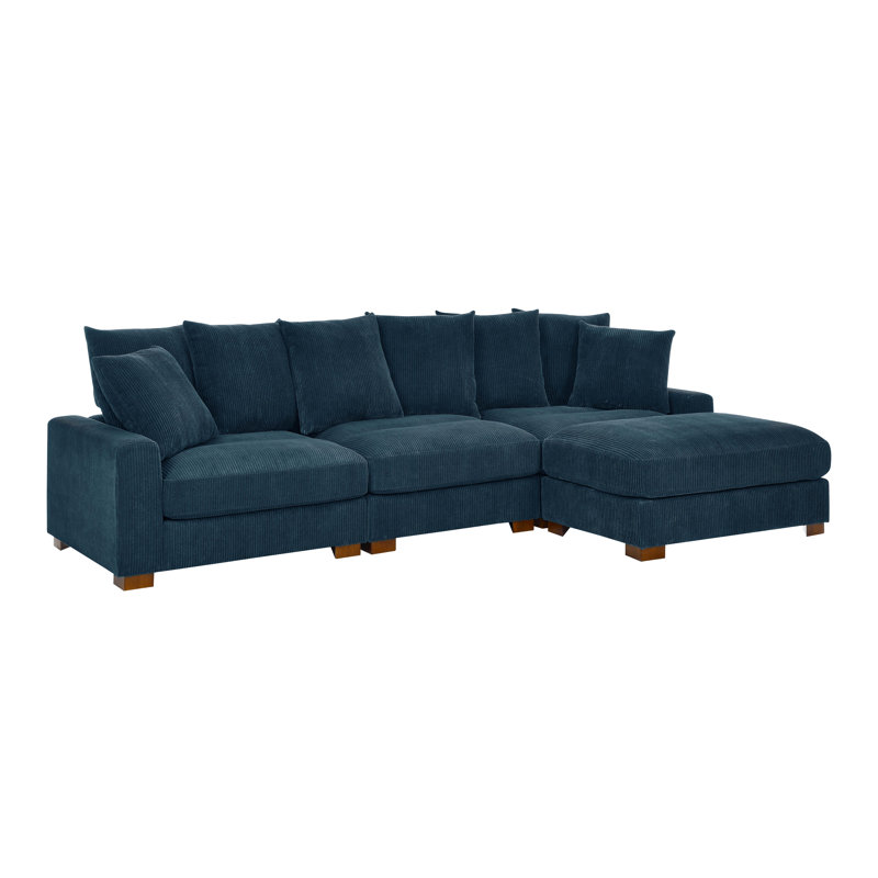 Canapé rembourré en velours côtelé avec pieds en bois massif, 4, Bleu, H 34 po x l 122 po x P 67,5 po