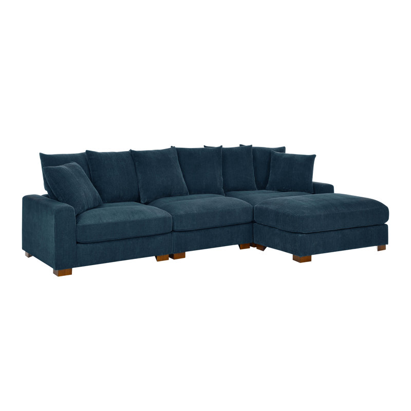 Xandar Corduroy Sofa, 4, Blue, 34" H x 122" W x 67.5" D