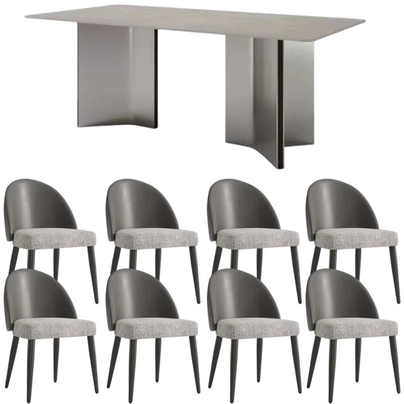 Modern Rectangular Sintered Stone Dining Table 8 - Person Double Pedestal Dining Set, 29.5"H x 86.6"L x 43.3"W