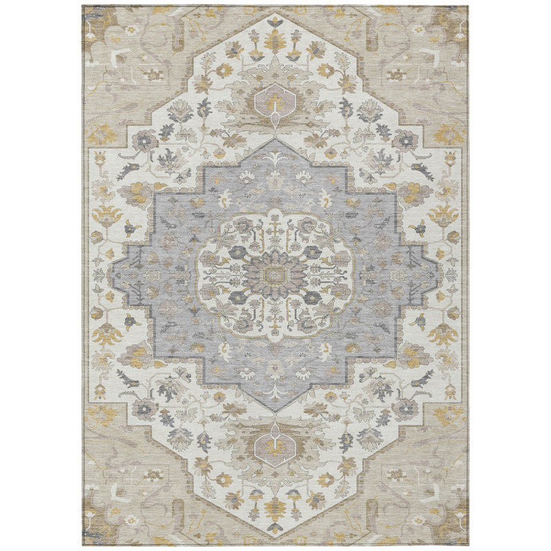 Lidia Brown Washable Indoor-Outdoor Rug - , 5' x 7'6"