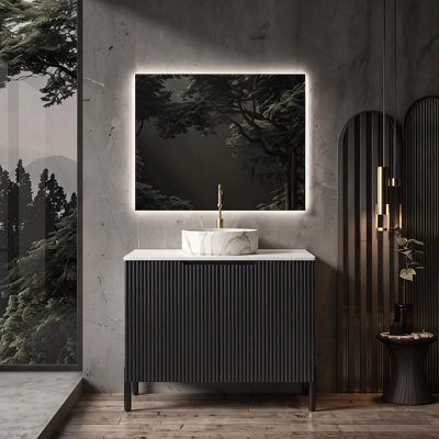 Meuble-lavabo autoportant avec lavabo et portes en céramique, comptoir blanc Carrara