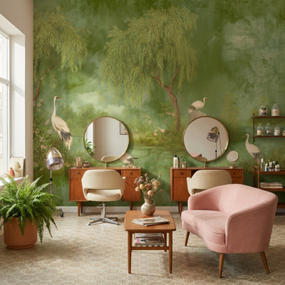 Scenic Landscape Wallpaper Watercolor Texture Chinoiserie Wall Mural