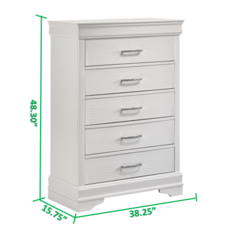 Commode moderne 5 tiroirs en bois, Blanc