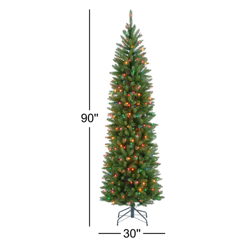 Kingswood Pencil 9' Green Fir Artificial Christmas Tree with 500 Clear Lights with Stand, 7.5'