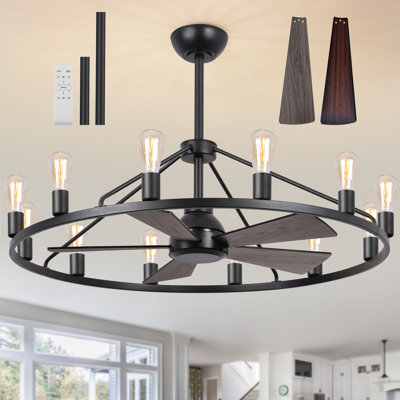 41-Inch Wagon Wheel Chandelier Fan