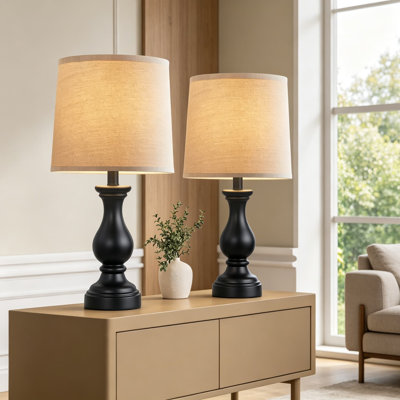 Farmhouse Table Lamps Set Of 2, Rustic Bedside Lamps With Linen Shades For Bedroom Nightstand, Living Room End Table, Or Office Desk, Vintage Boho Decor