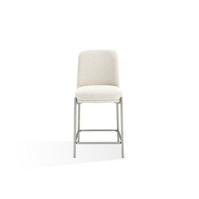 Dion Upholstered Bar Stool In Natural Light Linen And Brushed Nickel Metal
