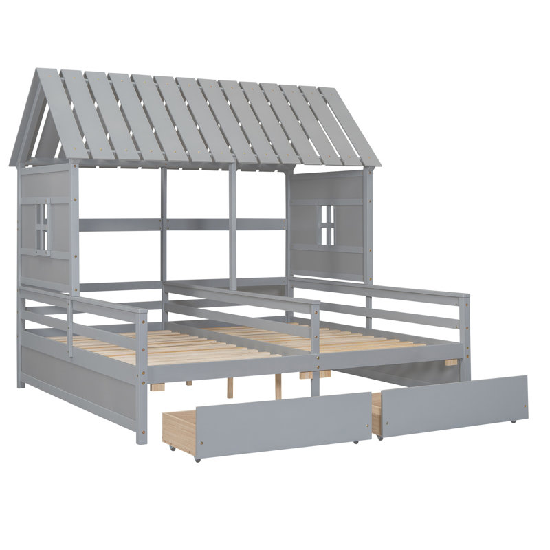Lits plateforme simple avec tiroirs de rangement pour garçons et filles - Lits côte à côte peu encombrants, gris, Gris