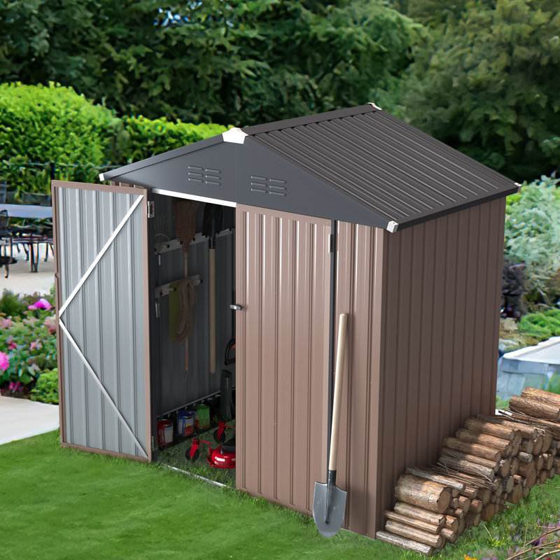Remise de rangement en métal, H 77,2 po x l 76,1 po x P 50,5 po, Brun