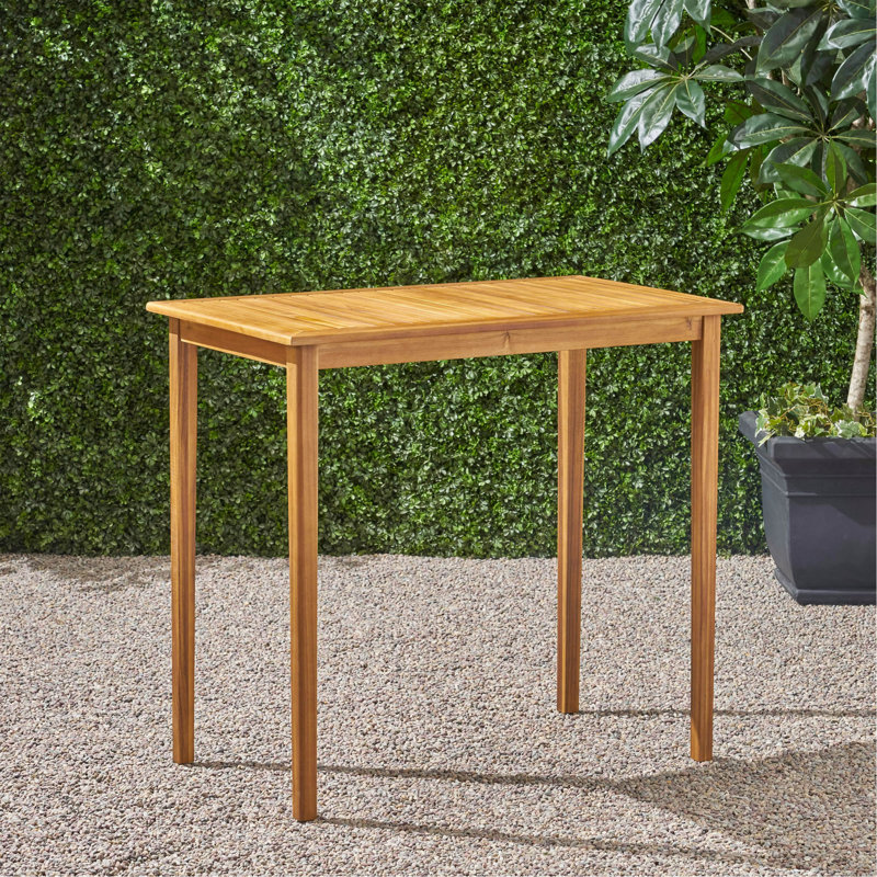 Table de bar d'extérieur rectangulaire en bois d'acacia minimaliste - finition teck, Teck