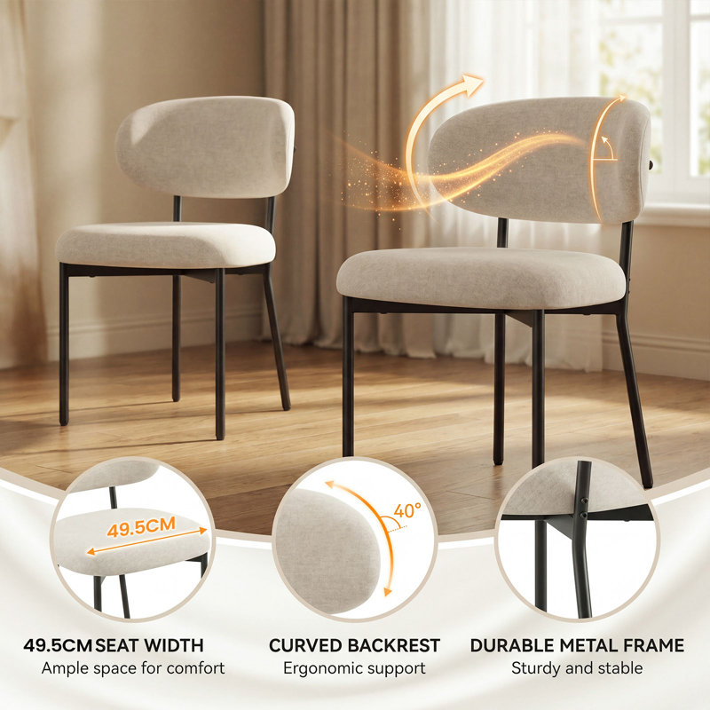 Modern Upholstered Dining Chair, Metal Legs, 4P, Camel Fabric