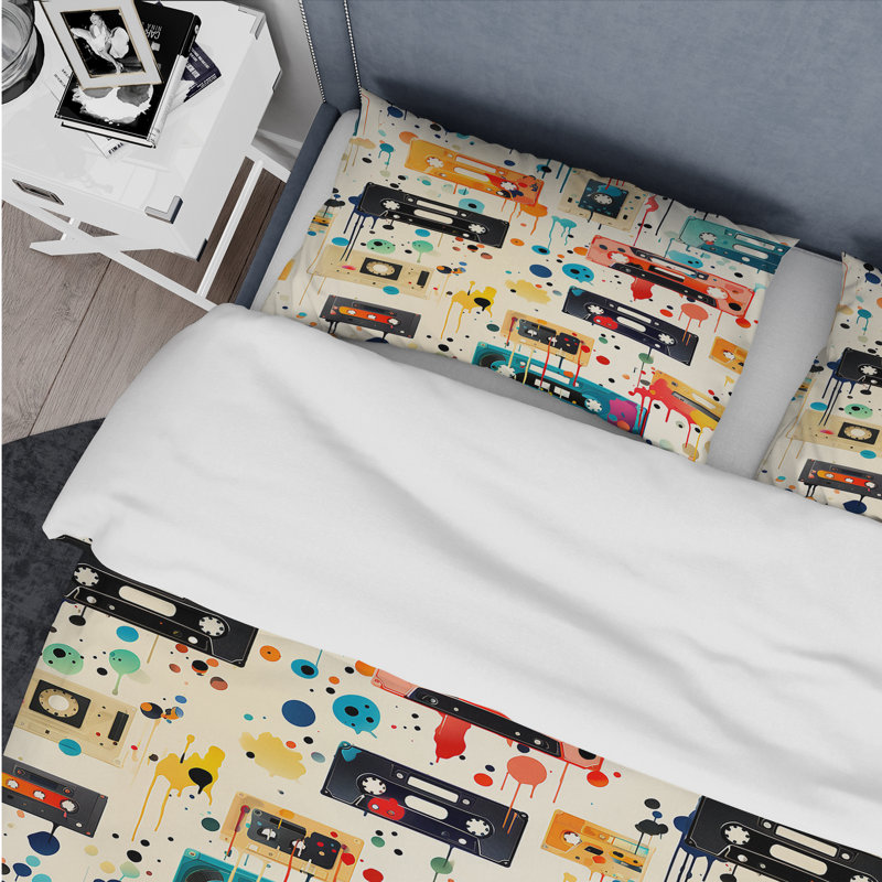Graffiti Pop Art Cassette Tape Pattern - Ensemble de housse de couette à motif abstrait