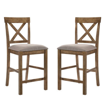 De 2 chaises de salle à manger rembourrées en lin sans accoudoirs avec dossier croisé, couleur brun clair, siège carré rembourré, uni standard