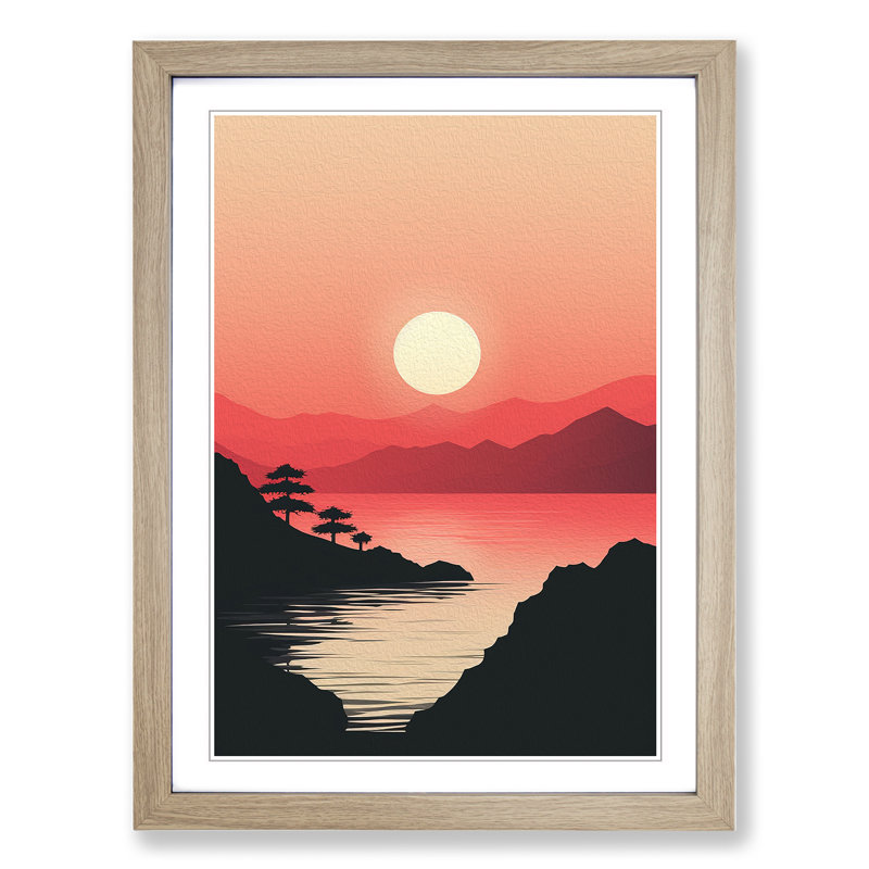 Japanese Sunset Minimalism No.3 - Framed Print, 34cm H x 25cm W x 2cm D, Oak Framed