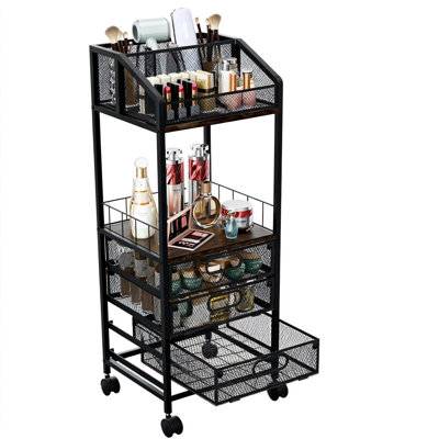 Makeup Storage Cart With 4 Drawers, Rolling Vanity Organizer For Cosmetics, Perfume, And Nail Polish (Espresso)