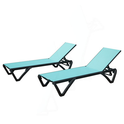 Méridienne d'extérieur, méridienne en aluminium et plastique 2 pièces avec dossier réglable à 5 positions et roulettes, fauteuil inclinable toutes saisons pour l'extérieur, la plage, la cour, la piscine, le lac bleu
