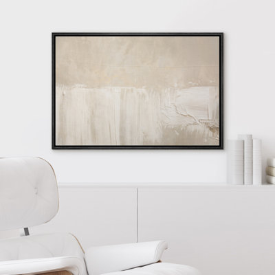 Soft Neutral Cream Minimal Abstract Light Brush Form Framed Canvas Master Bedroom Wall Art Work Print