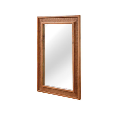 Rattan Rectangle Solid Wood Frame Decorative Mirror