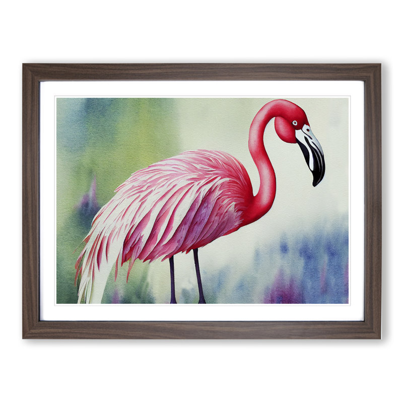 Flamingo Vol.1 - Single Picture Frame Painting, Walnut, 46cm H x 64cm W x 2cm D