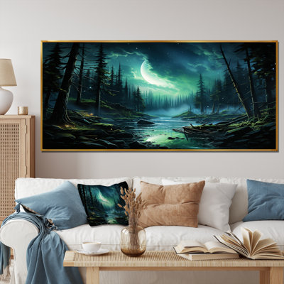 Northern Lights Forest Dreams II - forêt et rivière, art mural