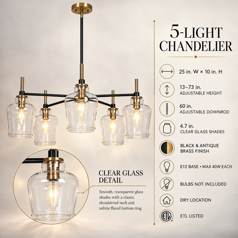 5-Light Wagon Wheel Shaded Chandelier, 5