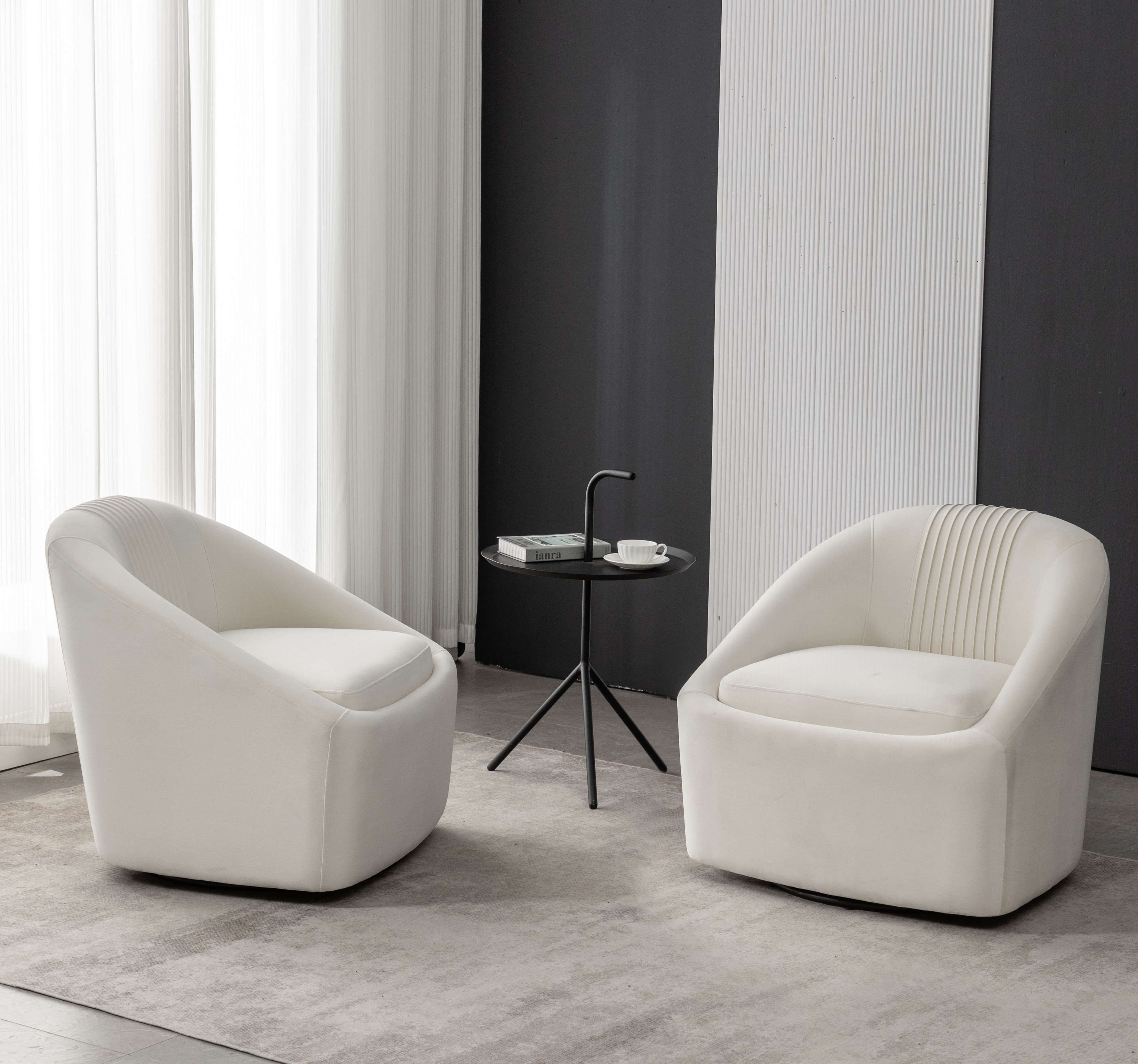 Arrun Velvet Swivel Barrel Chair Set of 2 Wade Logan Fabric Beige Velvet