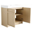Meuble-lavabo avec lavabo et portes en résine blanche. Design moderne, lavabo autoportant en contreplaqué. Esthétique,
