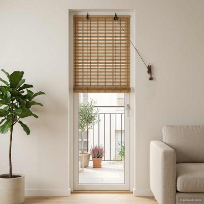 Roller Blind Adjustable Natural and Brown Bamboo Home Decor Sun Shade