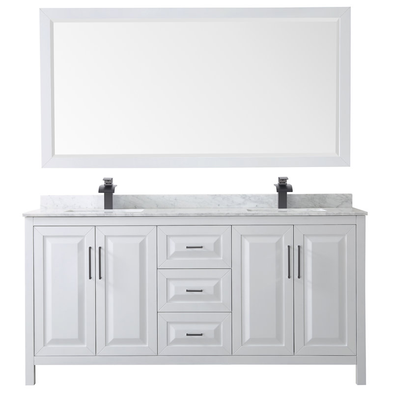 Daria 72'' W Double Vanity, White, Carrara Cultured Marble, Matte Black