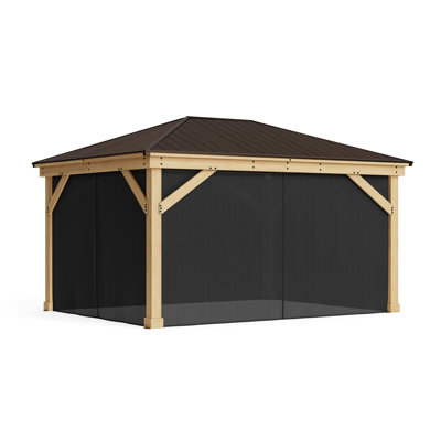 12' x 16' Meridian Gazebo Mosquito Mesh Kit Premium Phifer UV-Resistant Mesh with Easy Glide Tracks and Full-Length Zippered Panels