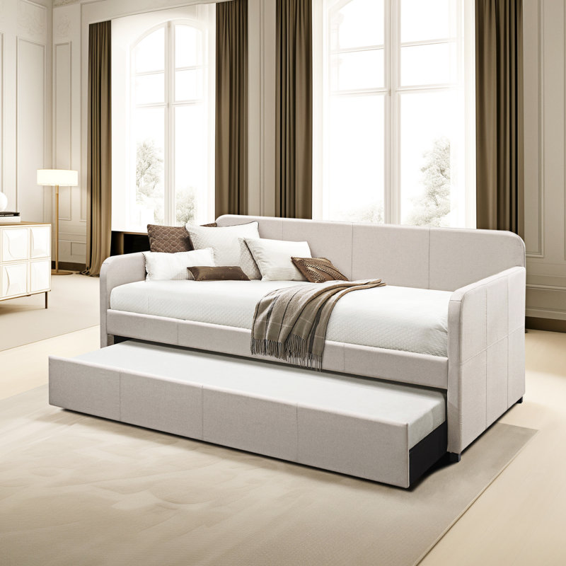 Lit double avec lit gigogne - Construction et apparence élégante - Revêtement rembourré - Espace de repos confortable - Optimisation de l'espace