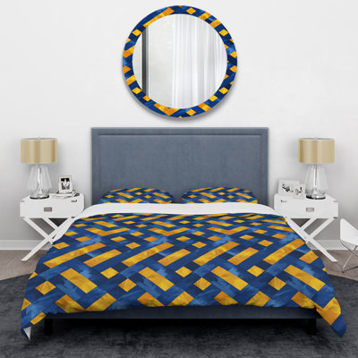 Ensemble de housse de couette moderne bleu et jaune à motif de paniers I